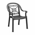Grosfillex 46214002 / US214002 Victoria Charcoal Classic Stacking Resin Armchair - Pack of 4, 4PK 38346214002PK